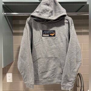 Vintage Y2K Atlantis Bahamas Shark Surfwear Grey Hoodie Sweatshirt Size XL